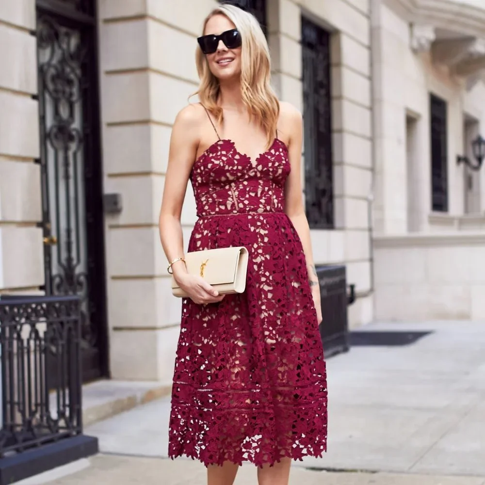 self portrait burgundy lace midi dress Burgundy Flower Lace Midi Dress